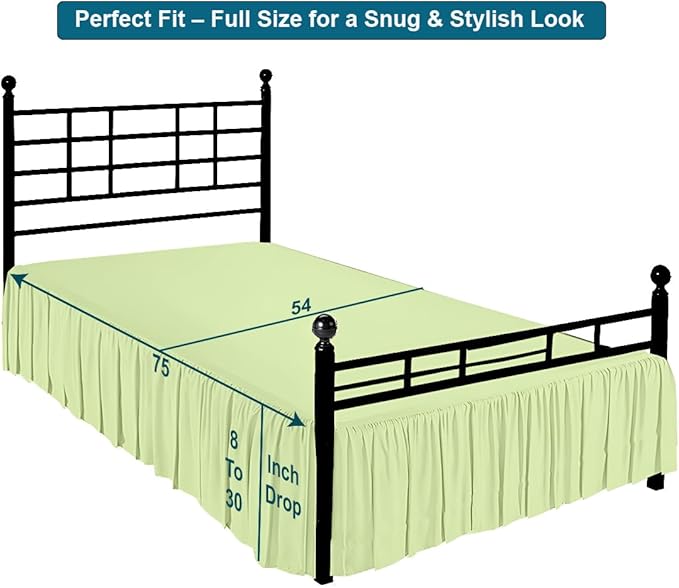 Shreem Linen Ruffled Bed Skirt with Split Corners, Gathered Style, 100% Microfiber, 16-Inch Drop, Dust Ruffle Bedskirt with Platform, Full-XL, Sage