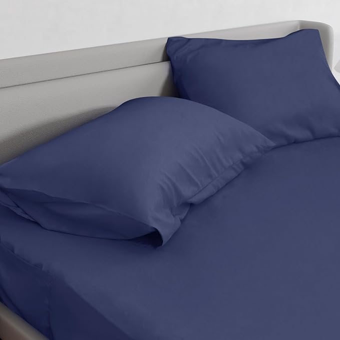 Moonsea King Size Sheets Set for Air Mattress - Deep Pocket King Sheet Set - 3Pcs Side Storage Pocket Fitted Sheet & Pillowcases Easily Fits 16in to 24in Pillow Top Air Bed Mattress - Navy Blue