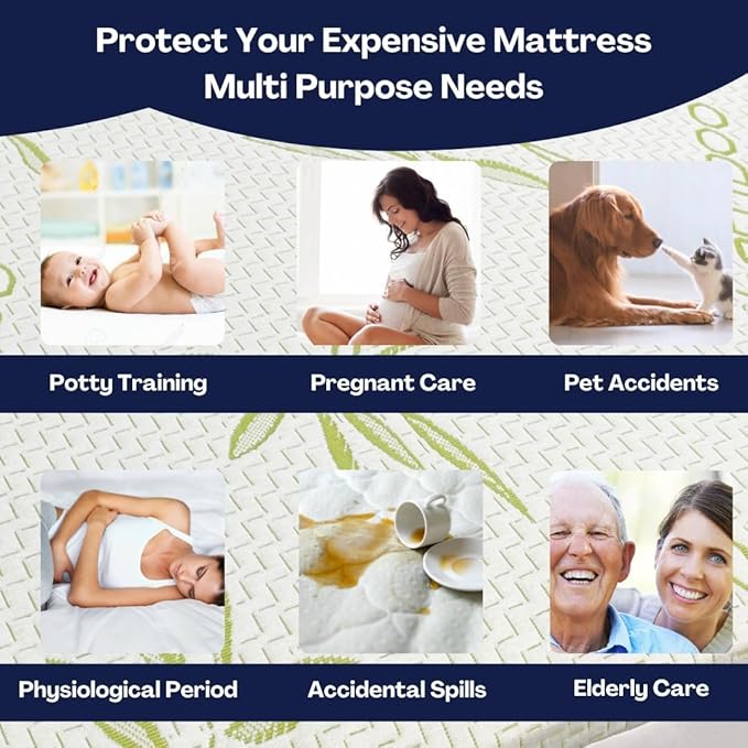 2 Pack Twin XL Bamboo Mattress Protector with Zipper - 100% Waterproof Cooling Mattress Cover - Ultra Soft Jacquard Fabric Breathable Noiseless Mattress Pad Cover - Zippered Mattress Encasement