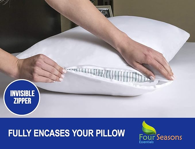 Standard Pillow Protectors (Set of 2) – Zippered Waterproof Pillow Covers Hypoallergenic Dust and Allergen Proof Pillowcase Encasement