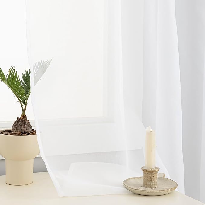 White Sheer Curtains 84 Inches Long 2 Panels, Rod Pocket Short Curtain for Kitchen, Bedroom, Cafe Window(White 38" W x 84" L)