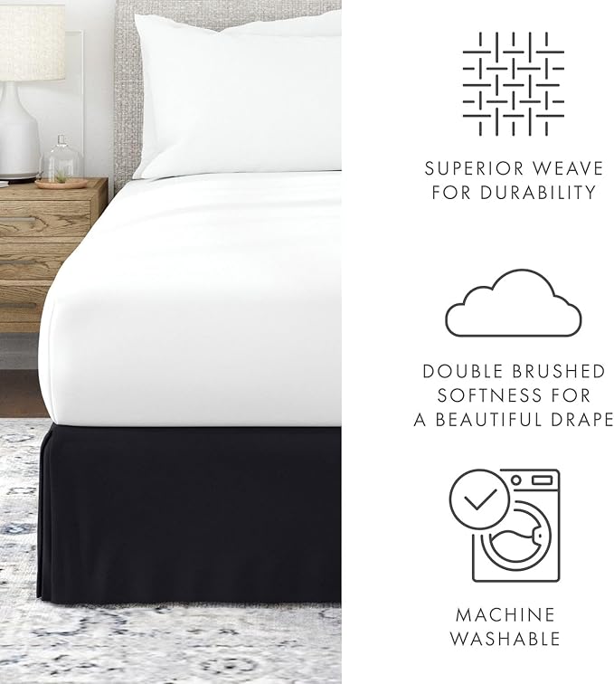 Linen Market Bed Skirt - Ultra Soft Microfiber - Easy Fit with 14 Inch Tailored Drop - Hotel Quality, Shrinkage & Fade Resistant - Bed Cover - Full Size Bed Skirts - Bedroom Décor - (Full, Black)
