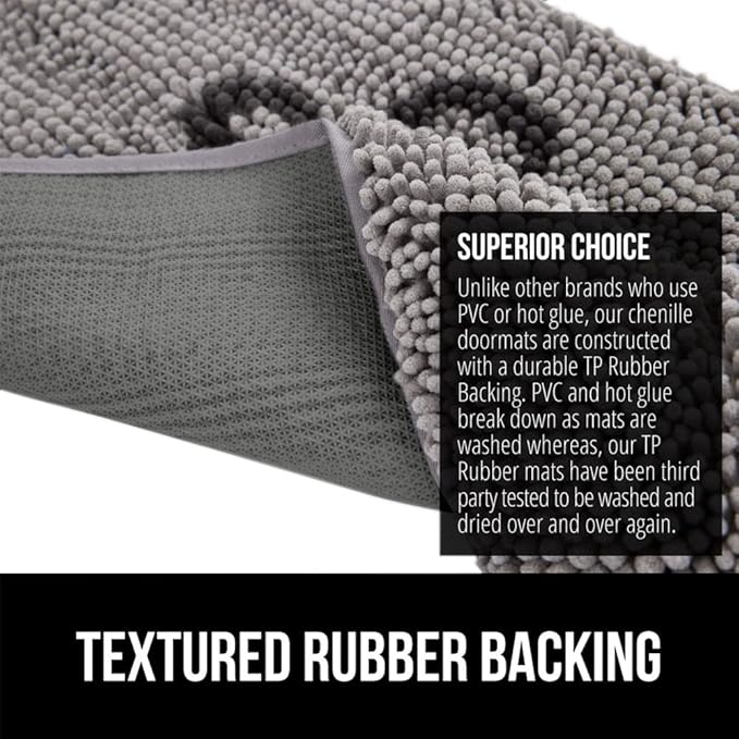 GORILLA GRIP SOAKSTOPPER Dog Door Mat, Machine Washable Rug Absorbent Doormat Captures Moisture Mud Dirt, Quick Dry Soft Chenille Entryway Rugs Indoor Entrance Mats for Dog Paws, 24x17 Paw Gray