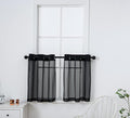 PI Black Sheer Tier Curtains 30 Inches Length with Grommet,Short Light Voile Half Window Curtain for Kitchen/Bathroom/Farmhouse/Basement 2 Panels (Black,W42XL30)