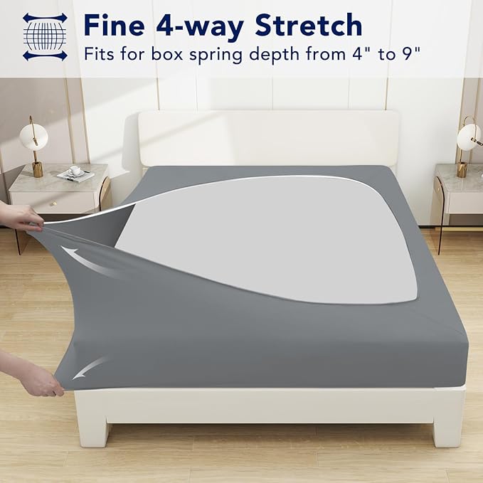 PureFit Stretchy Box Spring Cover Twin - Elastic Fitted Box Spring Wrap Around 4 Sides, Wrinkle & Fading Resistant Fits Twin Size Beds, Gray