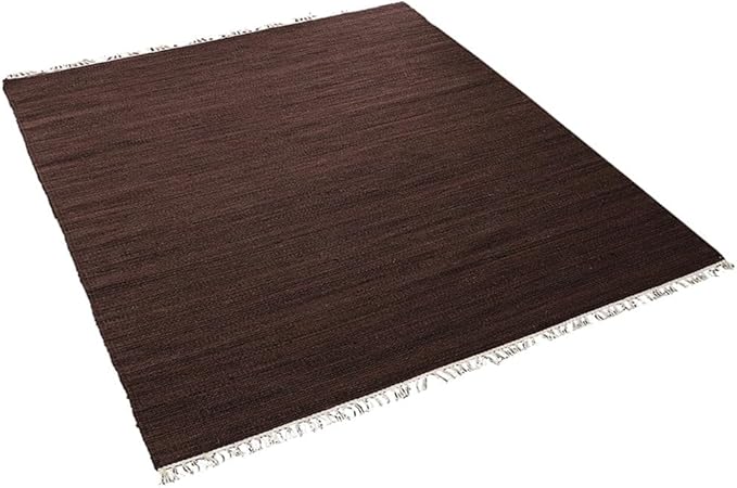 Rugsotic Carpets Hand Woven Flat Weave Kilim Wool ECO-Friendly Area Rugs - 10'x10', Square Shape, Dark Brown Color, Solid Plain Design, Low Pile Handmade Rugs for Living Room, Bed Room (D00111)