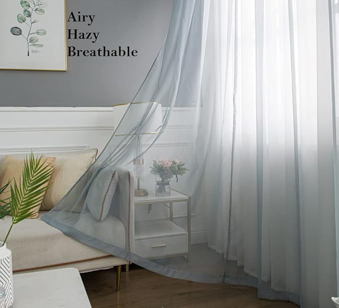 PI Grey Sheer Curtains with Grommet,Transparent Sheer Voile Window Draperies for Indoors/Bedroom 2 Panels (W52 X L108, Blue Grey)