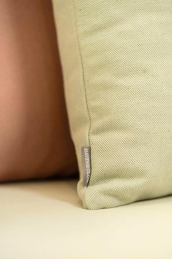 Haven & Glow Decorative Throw Pillow Cover – Square Cushion Case with Zipper | Modern Sofa, Couch & Bed Accent Pillow Covers for Living Room, Bedroom & Home Decor | 18 x 18 Inch – Beige – Pack of 2