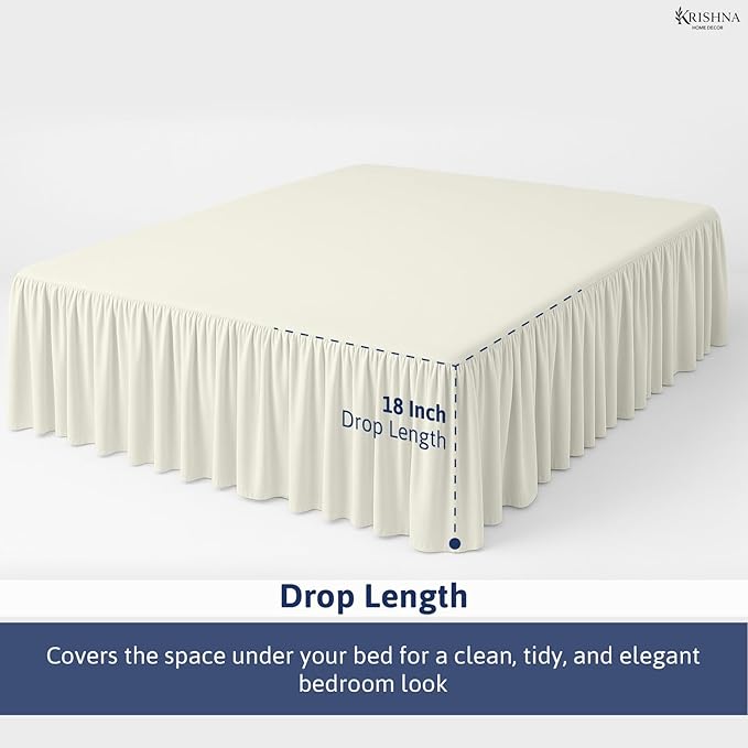 KRISHNA Ruffled Bed Skirt with Split Corners Full, 100% Microfiber Hotel Quality, 18 Inch Drop Dust Ruffle Gathered Bedskirt with Platform, 54" x 75", Ivory