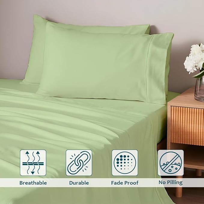 Sleeper Sofa Bed Sheet Set – Full Size, 100% Cotton, 338 Thread Count – 4-Piece Sofa Bed Sheets – Fits Mattresses Up to 6” Deep – Soft & Durable Pull-Out Couch Sheets (Sage Solid)