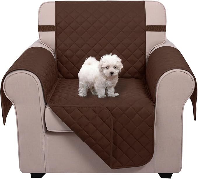 U-NICE HOME Recliner Chair Covers Reversible Chair Cover Pet Covers for Dogs with Elastic Straps Water Resistant Diamond Quilted (23''Recliner Small, Brown/Brown)