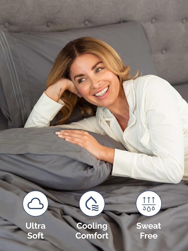 Extra Deep Twin Fitted Sheet - Hotel Luxury Single Fitted Sheet Only - Easily Fits 18 inch to 24 inch Mattress - Ultra Soft, Wrinkle & Fade Free w/Extra Deep Pockets - Breathable & Comfy - Dark Grey