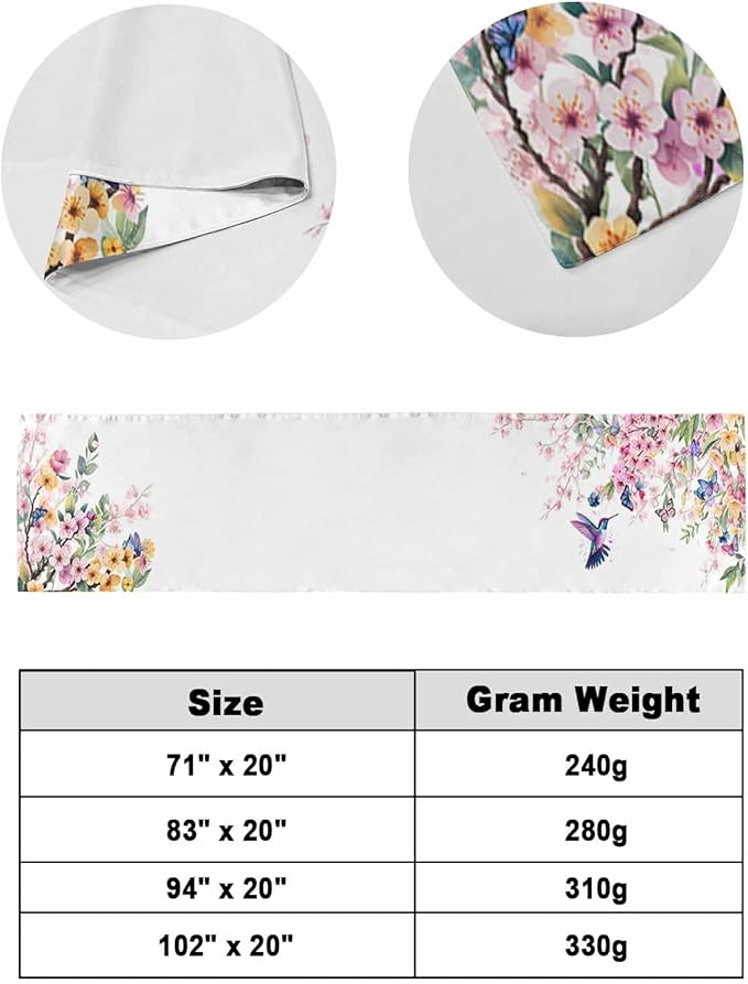 Blossom Floral Hummingbird Bed Runners for Bedroom Hotel,Decorative Bedding Scarf Butterfly Blossom Flower Plant Bed End Blanket Bedding Runner Scarves for Full Size Bed,83x20in