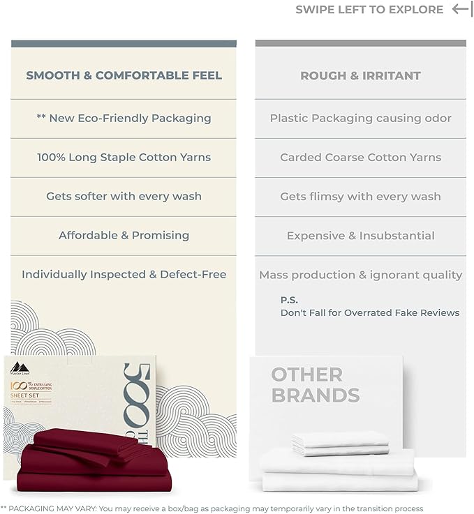 Mayfair Linen 500 Thread Count 100% Cotton Sheets King Size Bed Set - 4 PC King Bed Sheet Set (Burgundy) Soft, Cooling, Sateen 16" Deep Pocket Bedsheet for Hot Sleepers (Fits 18" Mattress)