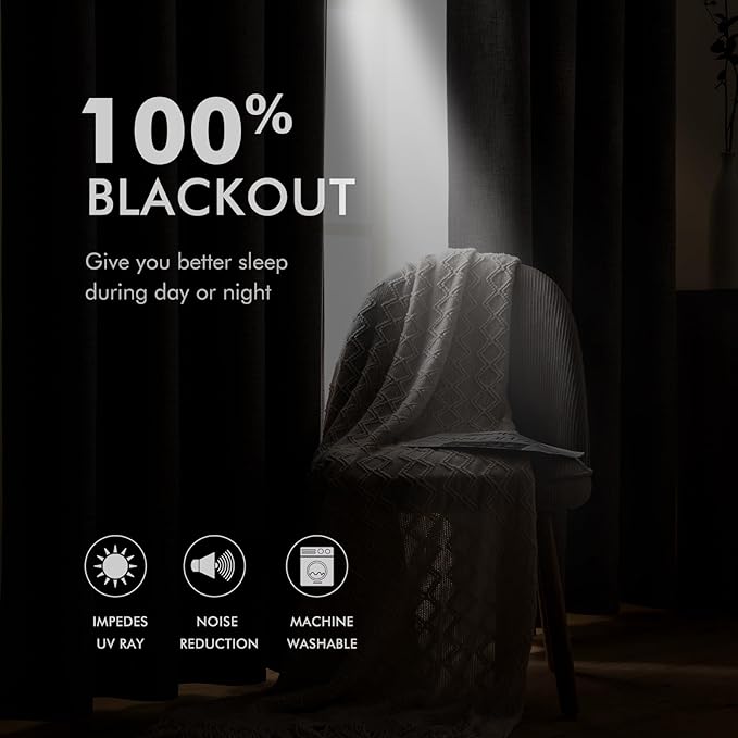 MIULEE 100% Blackout Linen Textured Curtains for Bedroom Solid Thermal Insulated Natural Beige Grommet Room Darkening Curtains & Drapes Luxury Decor for Living Room Nursery 52 x 92 Inch (2 Panels)