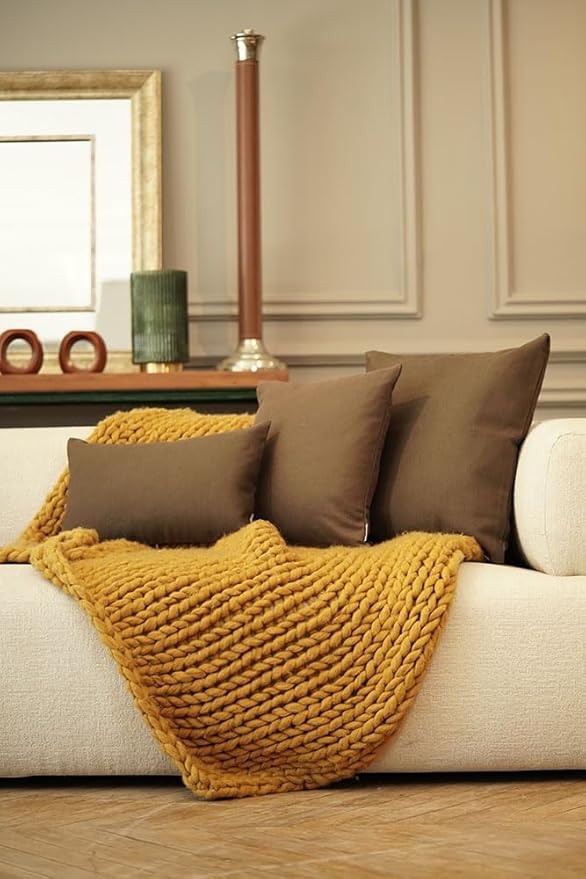 Haven & Glow Decorative Throw Pillow Cover – Square Cushion Case with Zipper | Modern Sofa, Couch & Bed Accent Pillow Covers for Living Room, Bedroom & Home Decor | 22 x 22 Inch – Dark Brown – 2 Pack