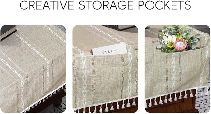 Coffee Table Cloth, Table Cover with Pockets and Tassel, Coffee Jacquard for Living Room Small Rectangle Tablecloths Washer Dryer Fridge Top Dust Cover,Easy Care Machine Washable