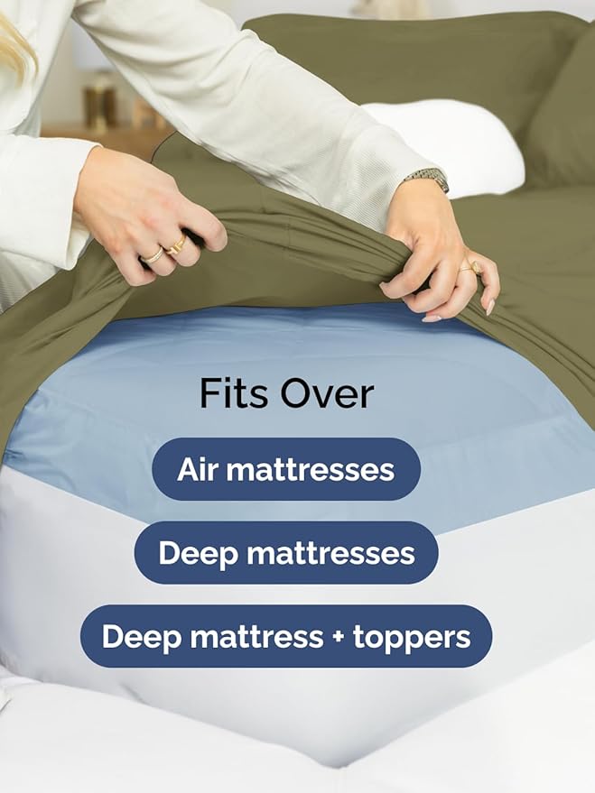 Extra Deep Twin XL Fitted Sheet - Hotel Luxury Single Fitted Sheet Only - Easily Fits 18 inch to 24 inch Mattress - Ultra Soft, Wrinkle Free with Extra Deep Pockets - Breathable & Comfy - Sage Green