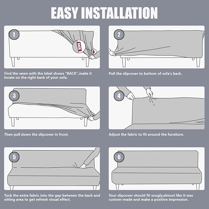 molasofa Leather Like Stretch Futon Slipcover Armless Futon Bed Sofa Cover Furniture Protector with Elastic Bottom, Soft and Washable Futon Cover for Sofa Bed Stay in Place（Medium，Red）