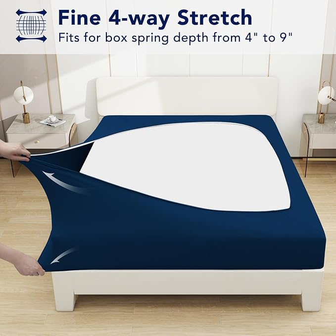 PureFit Stretchy Box Spring Cover Twin - Elastic Fitted Box Spring Wrap Around 4 Sides, Wrinkle & Fading Resistant Fits Twin Size Beds, Navy