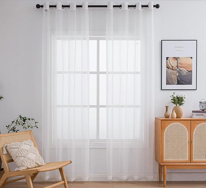 PI Outdoor Sheer Curtains Panels,Grommet Top Casual Voile Sheer Draperies for Yard/Porch 2 Panels (W52 X L95, Ivory)