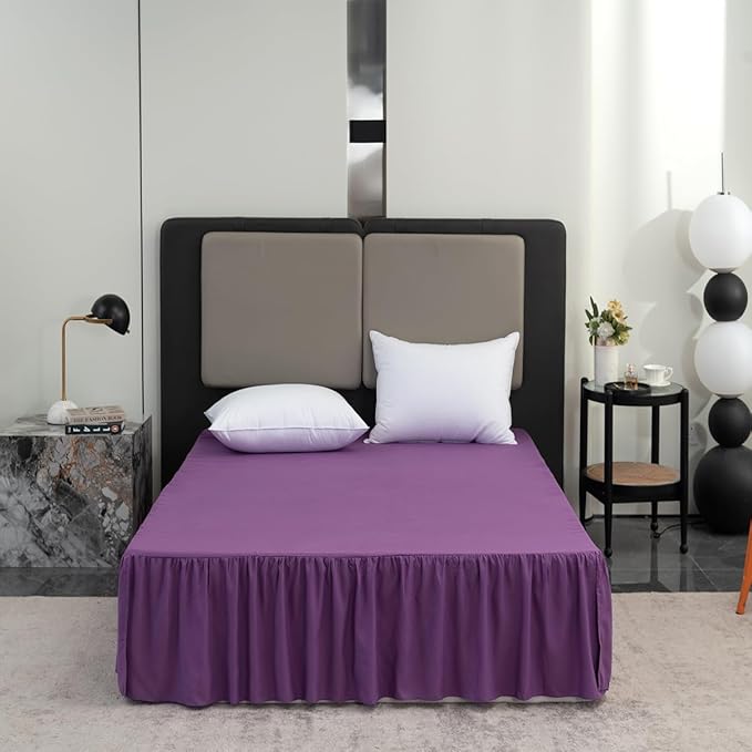 Bed Skirt King Size Ruffled Bed Skirt with Split Corners, 18 Inch Drop Dust Ruffle Bed Skirts with Platform, Grape