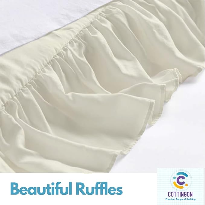 Ruffled Bed Skirt with Split Corners-Dust Ruffle - 22" Drop 100% Microfiber Soft,Sheen & Luxurious Look - Bed Skirts (Ivory -King)