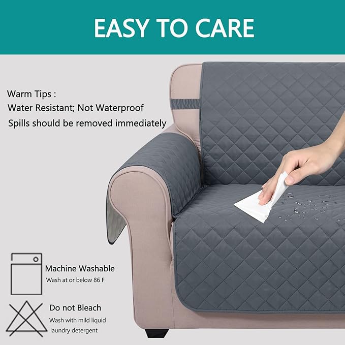 U-NICE HOME Recliner Chair Covers Reversible Chair Cover Pet Covers for Dogs with Elastic Straps Water Resistant Diamond Quilted (23''Recliner Small, Dark Blue/Light Grey)