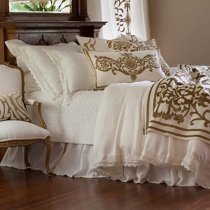 Simple&Opulence Belgian Linen Bed Skirt with Classic 16 inch Tailored Drop Dust Ruffle, Easy Fit Breathable Premium Natural Flax- Pleated White, Queen