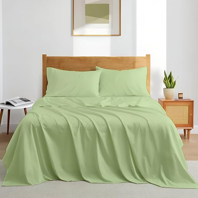 Sleeper Sofa Bed Sheet Set – Full Size, 100% Cotton, 338 Thread Count – 4-Piece Sofa Bed Sheets – Fits Mattresses Up to 6” Deep – Soft & Durable Pull-Out Couch Sheets (Sage Solid)