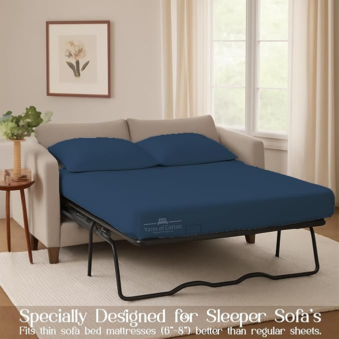 Sleeper Sofa 4 Piece Bed Sheet Set Premium Quality 100% Cotton 500 Thread Count, Smooth & Super Soft Sateen Weave, Extra Soft Bed Sheets, Wrinkle Free, 6 Inch Deep Pocket (Twin, Medium)