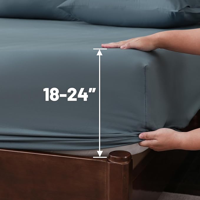 Extra Deep Pocket California King Sheets 18-24 Inch 100% Egyptian Cotton 1000 Thread Count Sateen Weave Soft Breathable 4 Pieces（California King,Lake Blue）