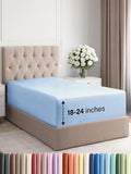 Extra Deep Twin Fitted Sheet - Hotel Luxury Single Fitted Sheet Only - Easily Fits 18 inch to 24 inch Mattress - Ultra Soft, Wrinkle & Fade Free w/Extra Deep Pockets - Breathable & Comfy - Light Blue