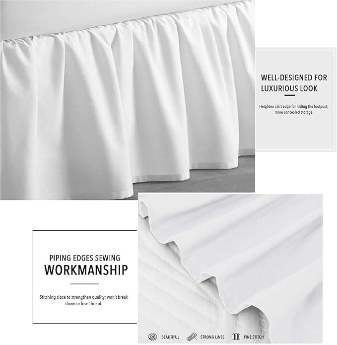 SlumberWell Twin Bed Skirt with Split Corners, Soft Microfiber, 14 Inch Drop, White Solid, Elegant Ruffled Design