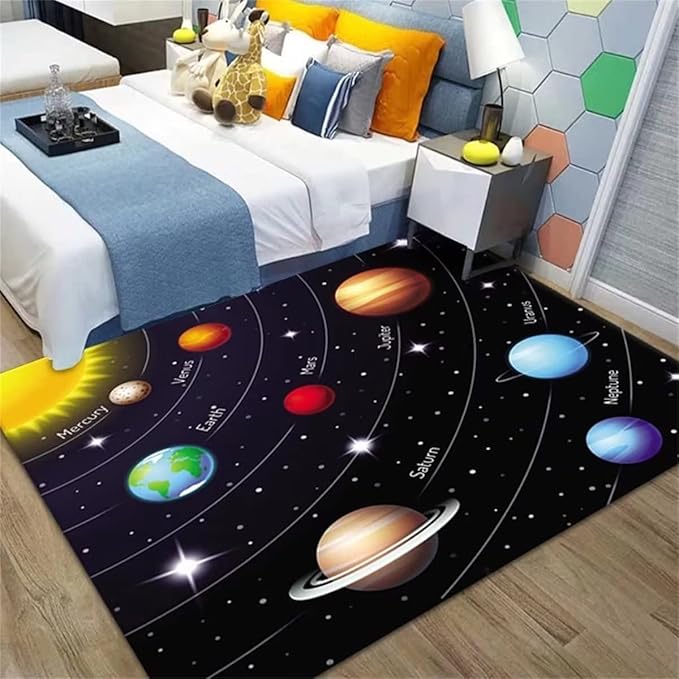Large Area Rug for Living Dinning Room Outer Space Solar System Galaxy Nebula Planet Bedroom Rugs Study Room Floor Mat Non-Slip Carpet, 6' x 9'