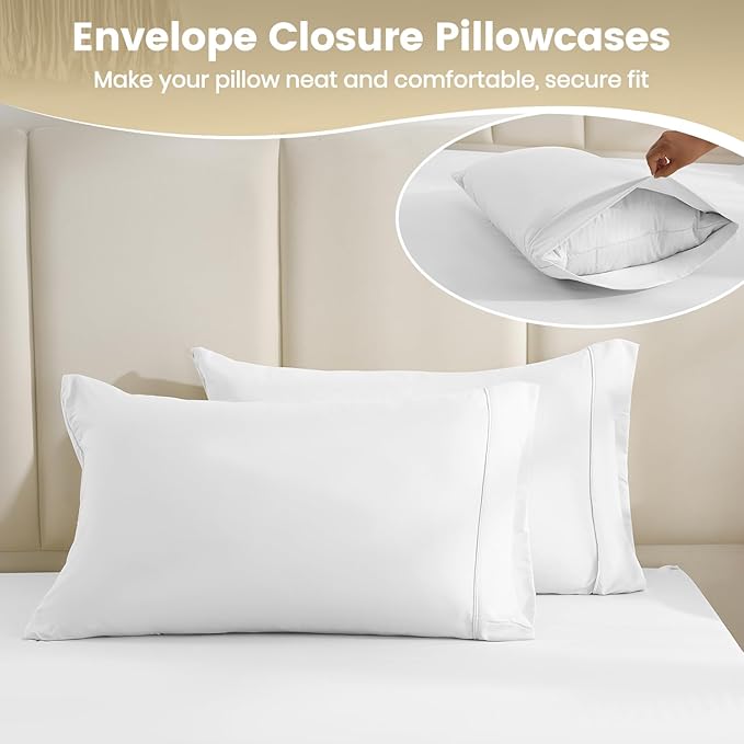 Twin Sheet Set - 3 Piece Super Soft Breathable Bed Sheet & Pillowcase Set, 16" Deep Pocket Hotel Luxury Wrinkle Free Easy Care Bedding Sheets, White