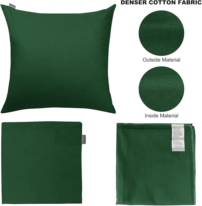4-Pack 100% Cotton Comfortable Solid Decorative Throw Pillow Case Square Cushion Cover Pillowcase Sublimation Blank Pillow Covers(Cover Only,No Insert) (22x22 inch/ 55x55cm, Christmas Green)