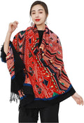 DANA XU 100% Merino Wool Pashmina Shawl for Women 96"x43", Oversized Cashmere Wrap with Tassels, Floral Travel Blanket Cape