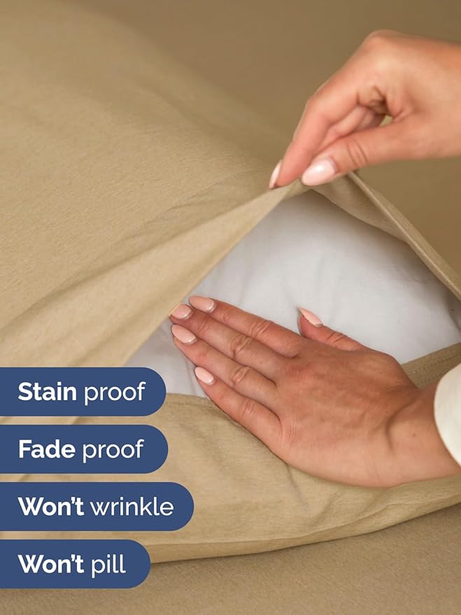 Extra Deep Pocket Queen Sheet Set - 4 Piece Breathable & Cooling Bed Sheets - Hotel Luxury Sheet Set - Soft, Wrinkle Free & Comfy - Easily Fits Extra Deep Mattresses - Deep Pocket Heathered Tan Sheets