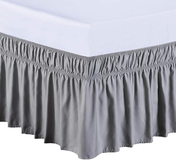 MEILA Wrap Around Bed Skirt Three Fabric Sides Elastic Dust Ruffled 24 Inch Tailored Drop,Easy to Install Fade Resistant-Grey, Twin/Full