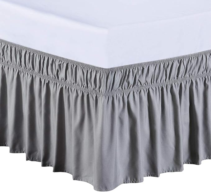 MEILA Wrap Around Bed Skirt Three Fabric Sides Elastic Dust Ruffled 16 Inch Tailored Drop,Easy to Install Fade Resistant-Grey, Twin/Full