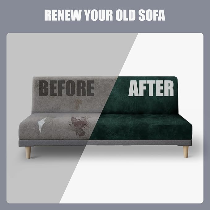 molasofa Leather Like Stretch Futon Slipcover Armless Futon Bed Sofa Cover Furniture Protector with Elastic Bottom, Soft and Washable Futon Cover for Sofa Bed Stay in Place（Medium，Green）