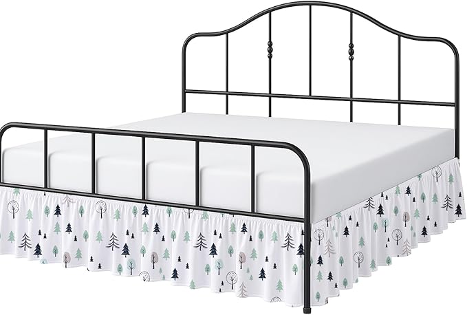 Cottington Lane Ruffled Bed Skirt Queen Size with Split Corner, Brushed Microfiber Hotel Quality Dust Ruffle, 15 Inch Drop Gathered Bedskirt, Soft, Stylish, Shrink & Fade Resistant, Winter Forest