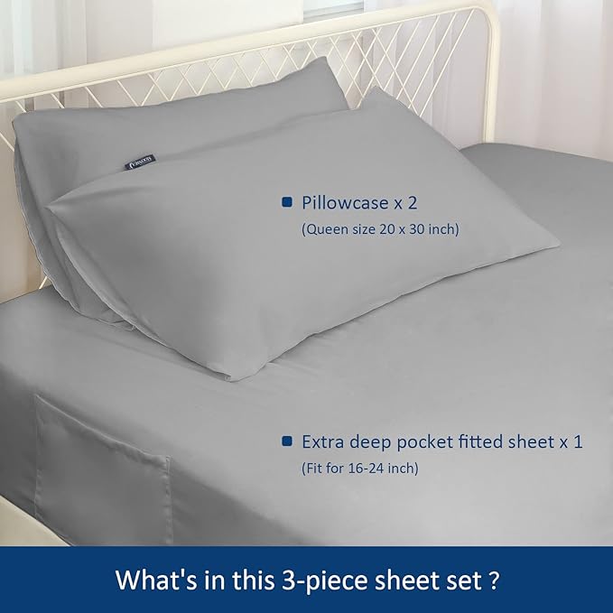 Moonsea Extra Deep Pocket Full Sheet Set for Air Mattress - Deep Pocket Sheets Full Bed Sheets Set - Sheets with Pockets on Side - Easily Fits Extra Deep 16 in to 24 in Pillow Top Air Mattress (Grey)