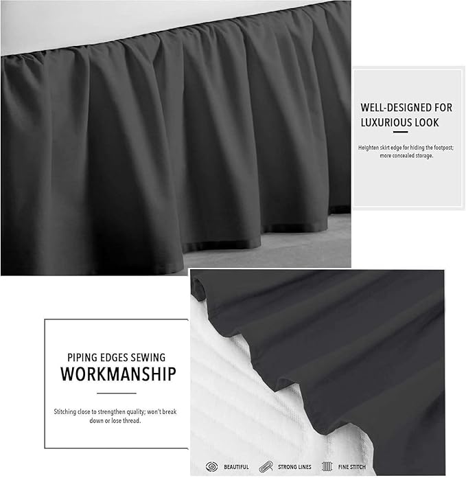 SlumberWell Twin Bed Skirt with Split Corners, Soft Microfiber, 15 Inch Drop, Dark Grey Solid, Elegant Ruffled Design