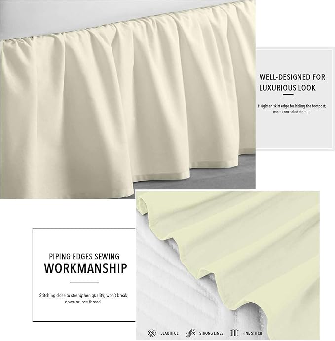 SlumberWell Full Bed Skirt with Split Corners, Soft Microfiber, 16 Inch Drop, Ivory Solid, Elegant Ruffled Design