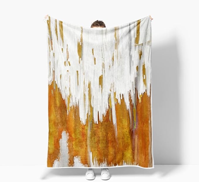 Abstract Ombre Throw Blankets, Modren Chic Art Oil Painting Cozy Warm Bed Couch Blanket, Yellow Gold White Fleece Flannel Throws to Decorate The Room and Bedroom