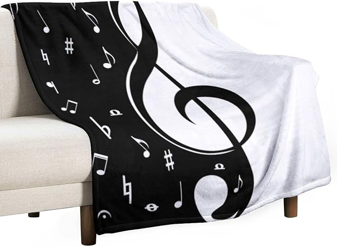 Music Blanket Abstract Funny Black White Music Note Art Printed Soft Cozy Lightweight Throw Blanket for Kids Girls Boys Women Bedroom Living Room Dorm Chair Sofa Travel 50x60in