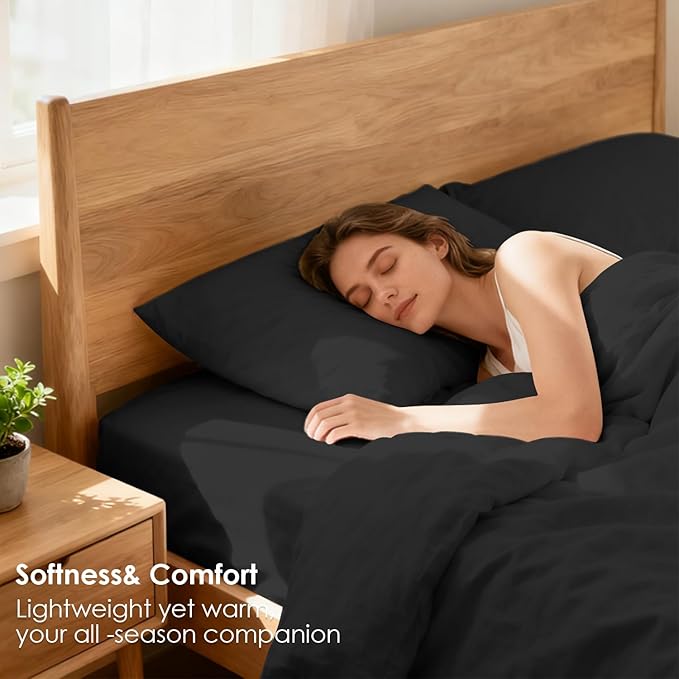 Twin Sheet Set - 3 Piece Super Soft Breathable Bed Sheet & Pillowcase Set, 16" Deep Pocket Hotel Luxury Wrinkle Free Easy Care Bedding Sheets, Black