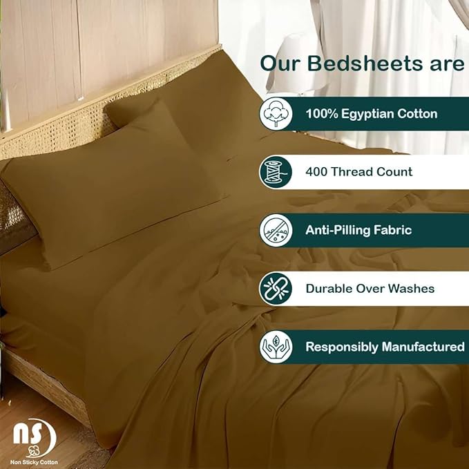 NON Sticky cotton Full Size Sleeper Sofa Sheets, 4 Piece Egyptian Cotton Bed Sheet Set for Sofa Bed, 7" Deep Pocket for Pull Out Couch Mattress, 54" x 75", Taupe Solid, Soft & Breathable